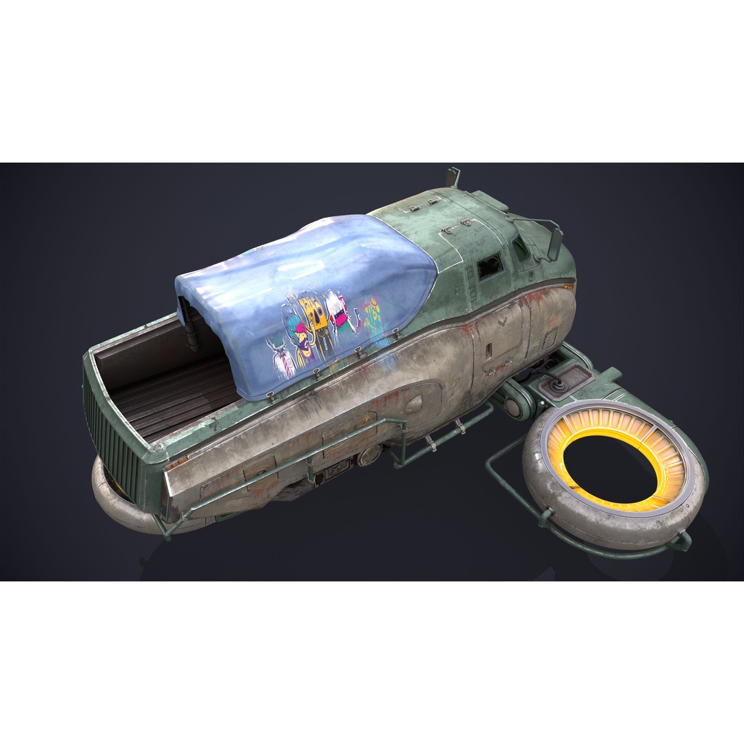 Sci-Fi Flying Hover Truck 3D Model – Post-Apocalyptic Vehicle, FBX, OBJ - View 6