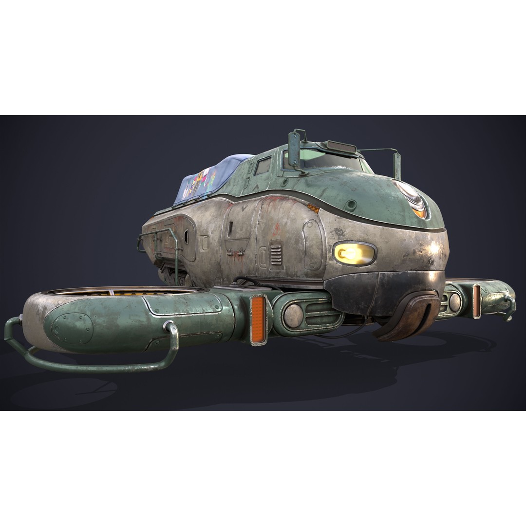 Sci-Fi Flying Hover Truck 3D Model – Post-Apocalyptic Vehicle, FBX, OBJ - View 7