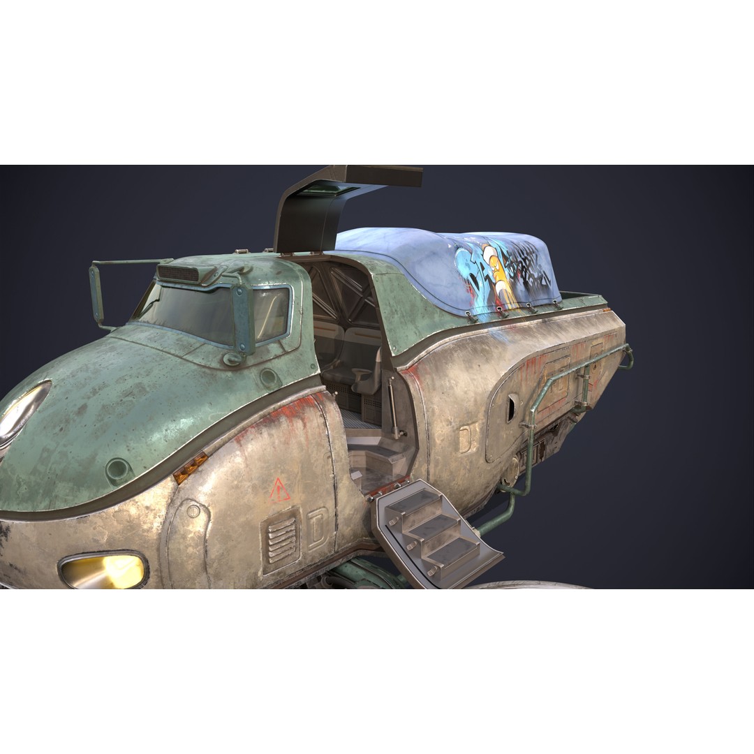 Sci-Fi Flying Hover Truck 3D Model – Post-Apocalyptic Vehicle, FBX, OBJ - View 9