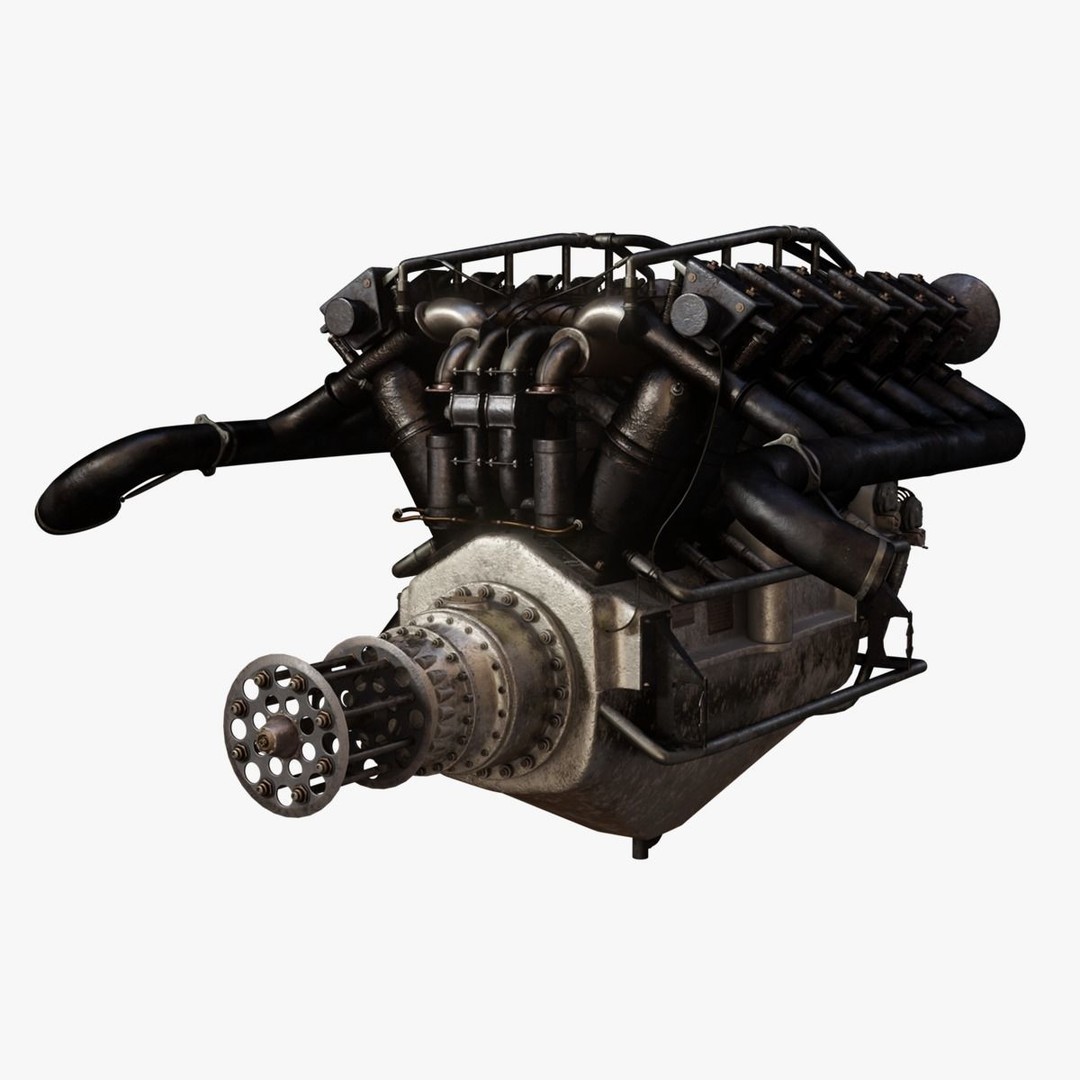 V-Type Aircraft Engine 3D Model – PBR Game-Ready Asset, Blender, FBX, OBJ