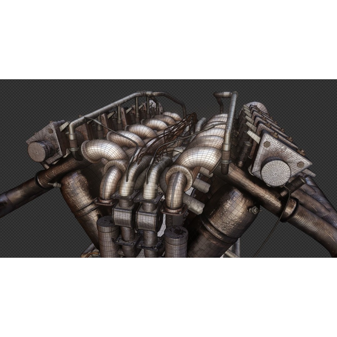 V-Type Aircraft Engine 3D Model – PBR Game-Ready Asset, Blender, FBX, OBJ - View 10
