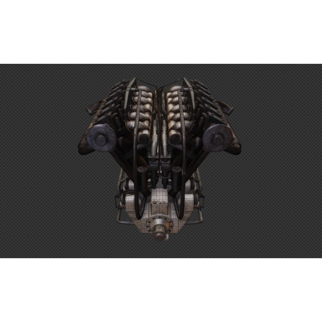 V-Type Aircraft Engine 3D Model – PBR Game-Ready Asset, Blender, FBX, OBJ - View 11