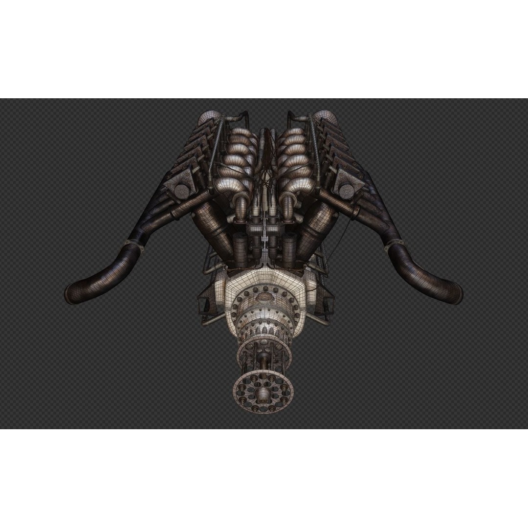 V-Type Aircraft Engine 3D Model – PBR Game-Ready Asset, Blender, FBX, OBJ - View 12