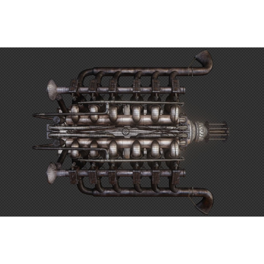 V-Type Aircraft Engine 3D Model – PBR Game-Ready Asset, Blender, FBX, OBJ - View 14