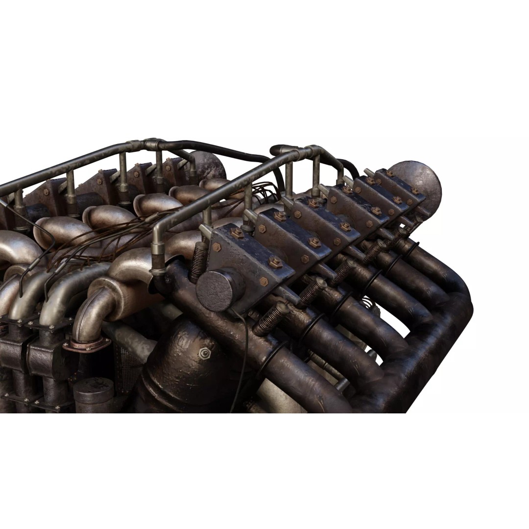 V-Type Aircraft Engine 3D Model – PBR Game-Ready Asset, Blender, FBX, OBJ - View 2