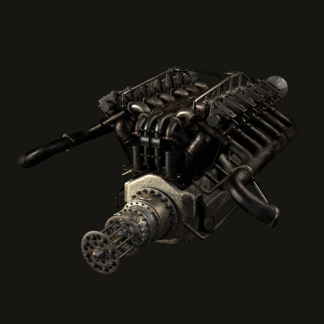 V-Type Aircraft Engine 3D Model – PBR Game-Ready Asset, Blender, FBX, OBJ - View 3