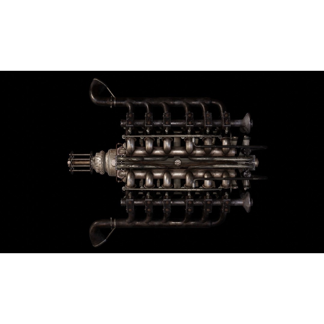V-Type Aircraft Engine 3D Model – PBR Game-Ready Asset, Blender, FBX, OBJ - View 9