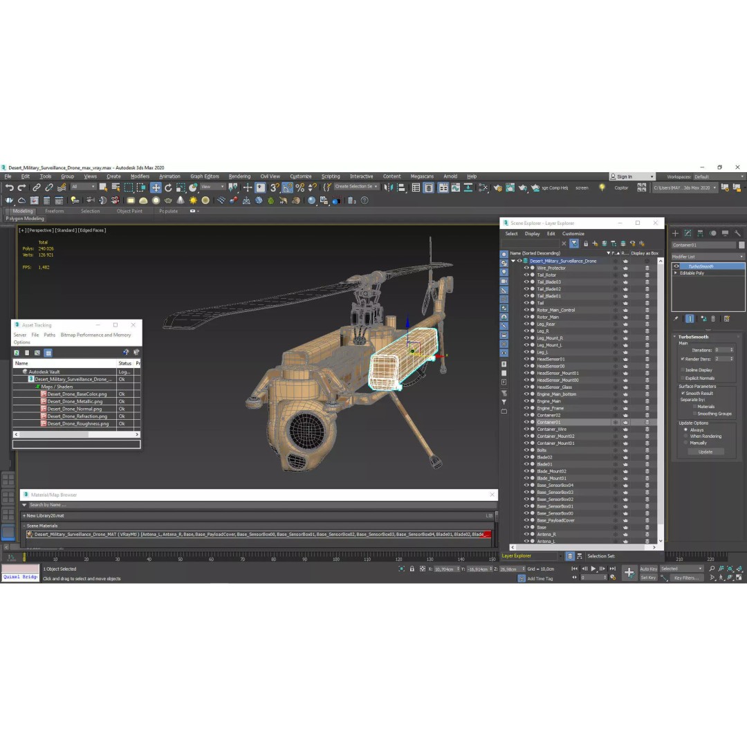 Desert Military Surveillance Drone 3D Model – High Poly UAV, PBR Textures - View 20