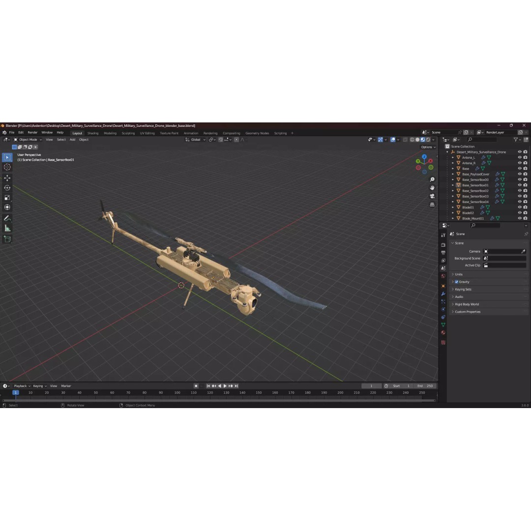 Desert Military Surveillance Drone 3D Model – High Poly UAV, PBR Textures - View 21