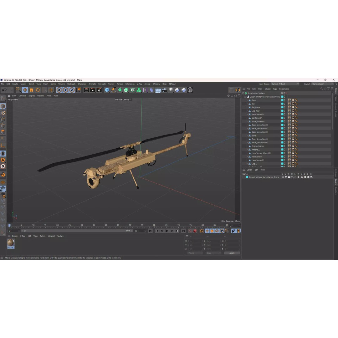 Desert Military Surveillance Drone 3D Model – High Poly UAV, PBR Textures - View 22