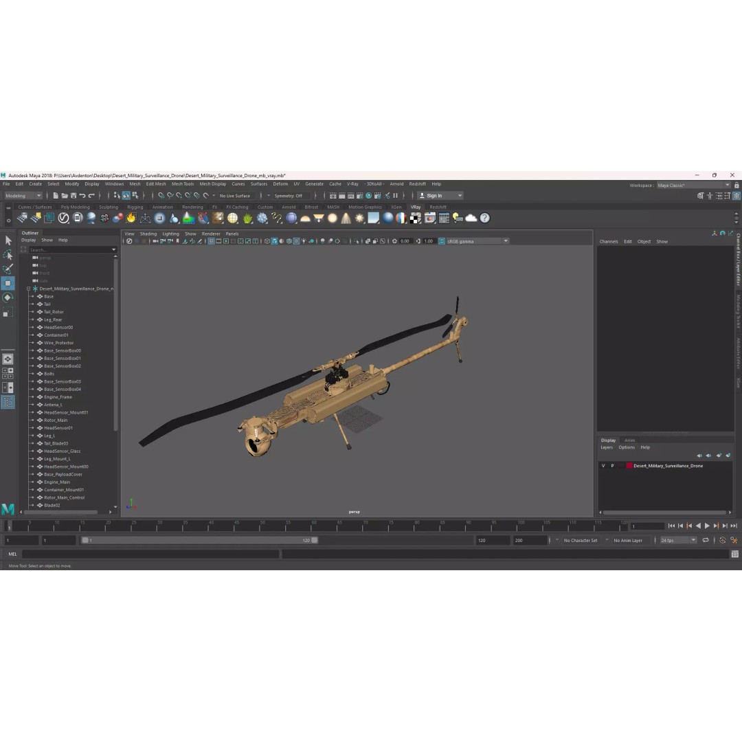 Desert Military Surveillance Drone 3D Model – High Poly UAV, PBR Textures - View 23