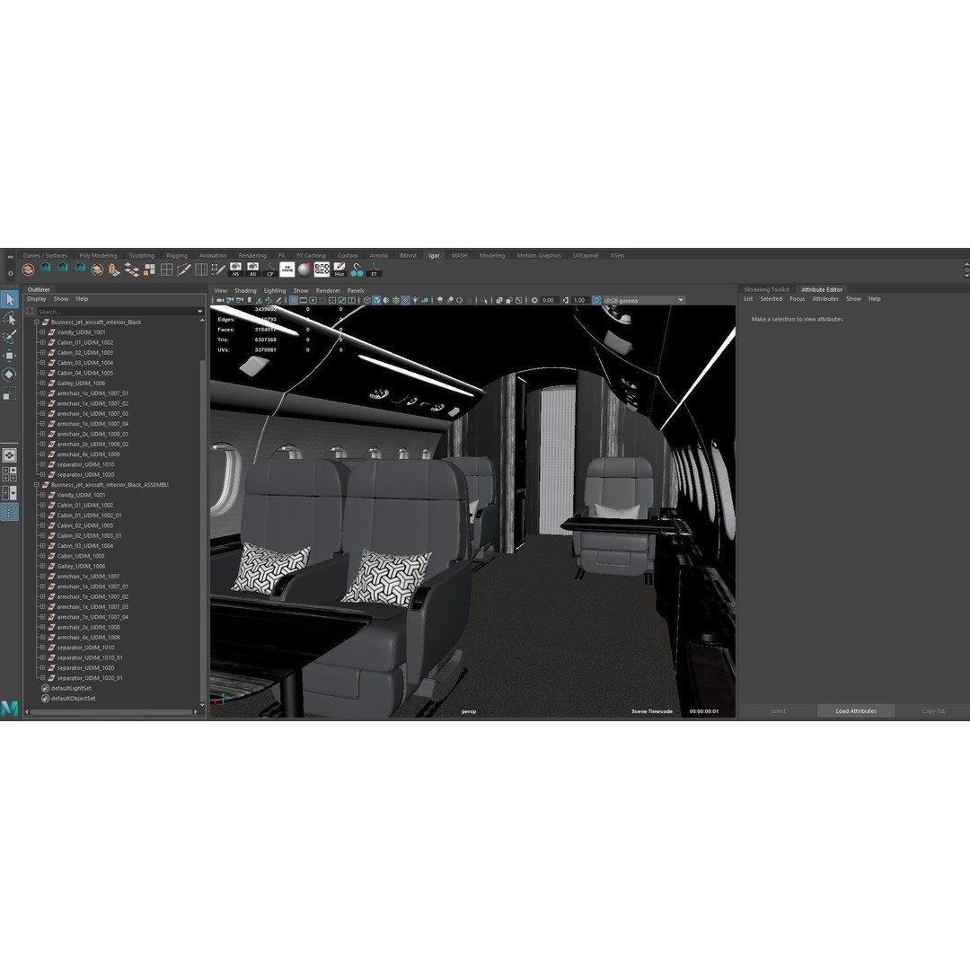 Business Jet Interior 3D Model – Configurable Falcon 2000LXS, FBX/OBJ