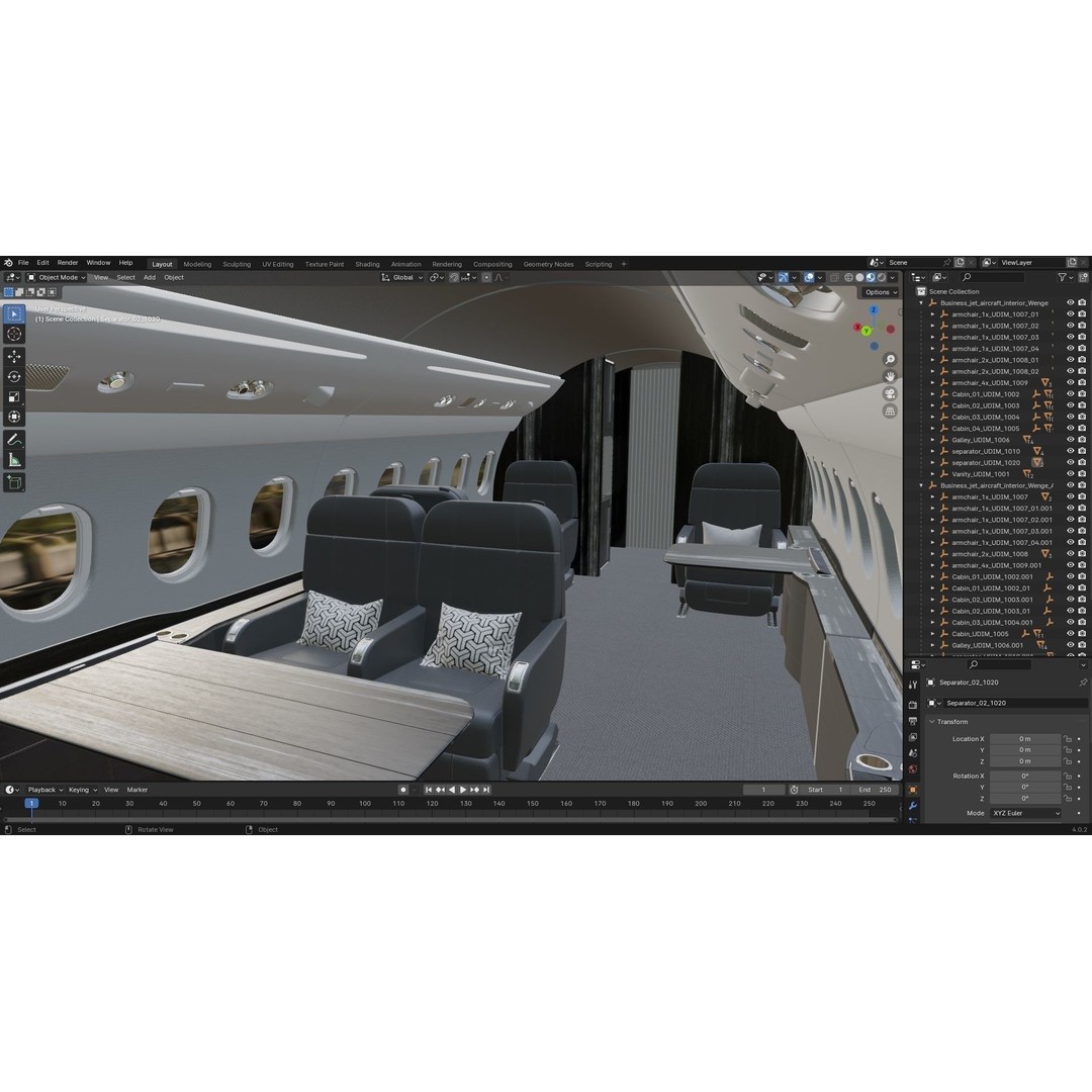 Business Jet Interior 3D Model – Configurable Falcon 2000LXS, FBX/OBJ - View 20