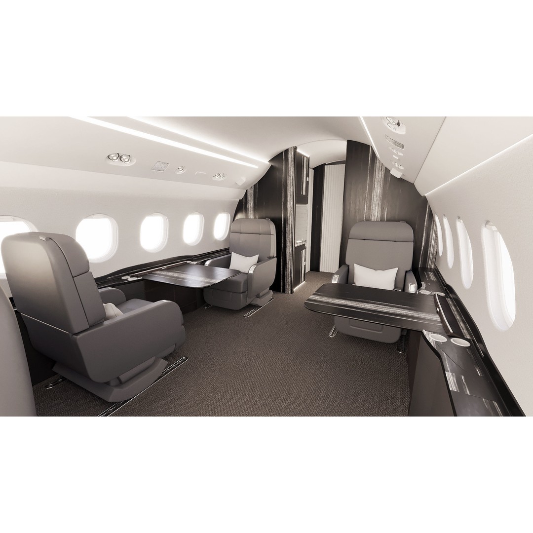 Business Jet Interior 3D Model – Configurable Falcon 2000LXS, FBX/OBJ - View 3
