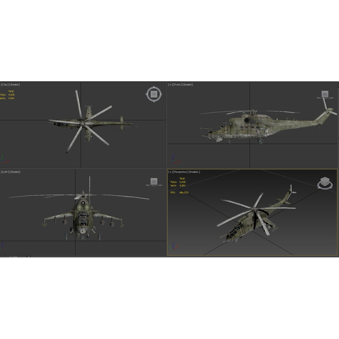 Mil Mi-24 3D Model – Low Poly Game-Ready Helicopter, FBX, OBJ, Blender - View 13