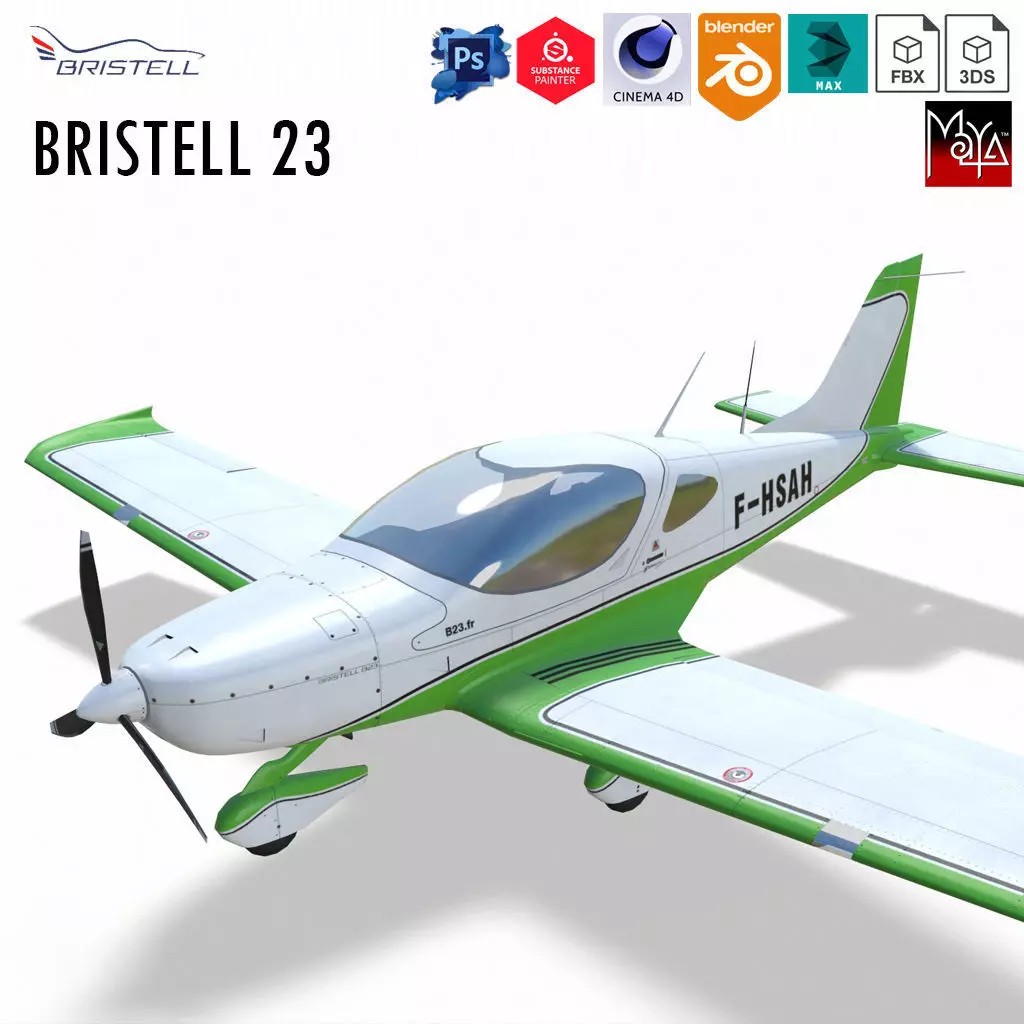 Bristell B23 3D Model – Low Poly Aircraft, Rigged, PBR Textures - View 2