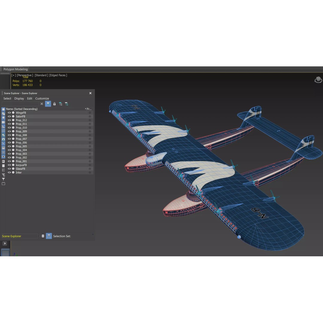 Transatlantic Flying Boat 3D Model – Historic Aircraft, FBX, PBR Textures - View 19