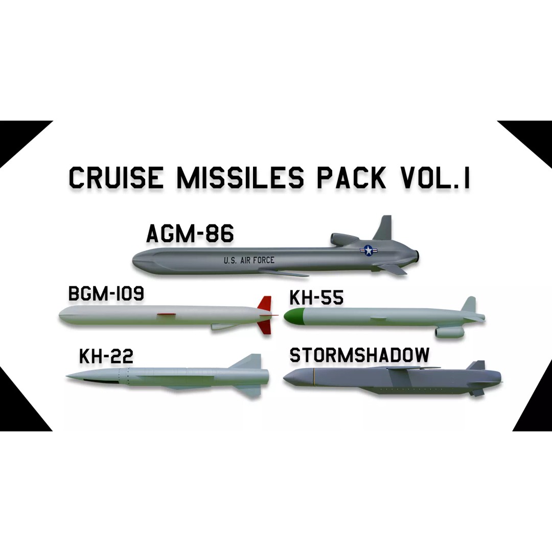 Cruise Missiles 3D Model – Low Poly PBR Game Asset, FBX - View 2