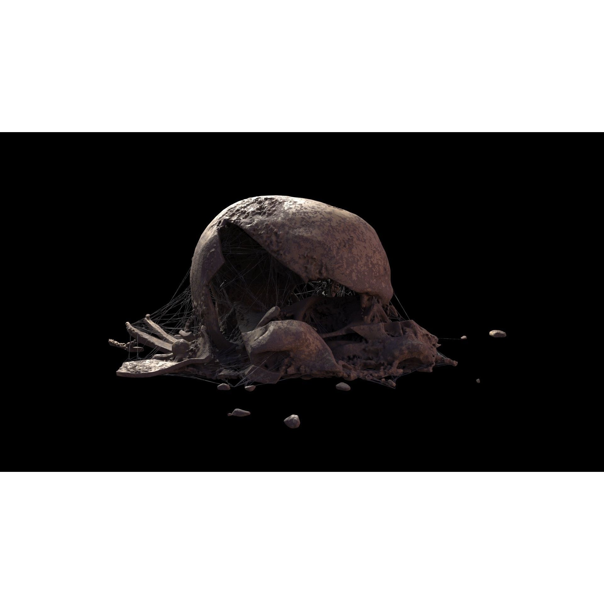 Broken Skulls with Spider Webs - Game-Ready 3D Model