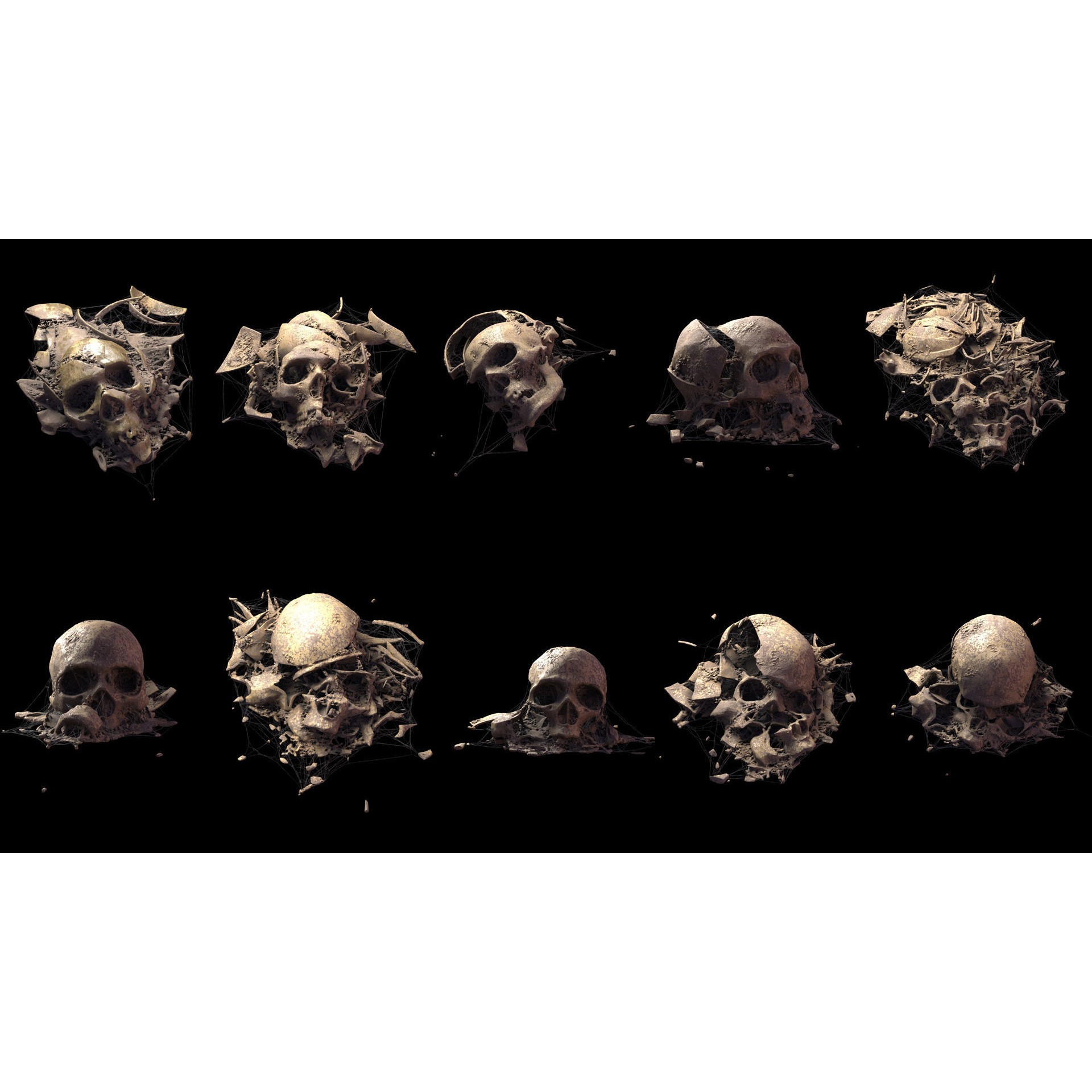 Broken Skulls with Spider Webs - Game-Ready 3D Model - View 3