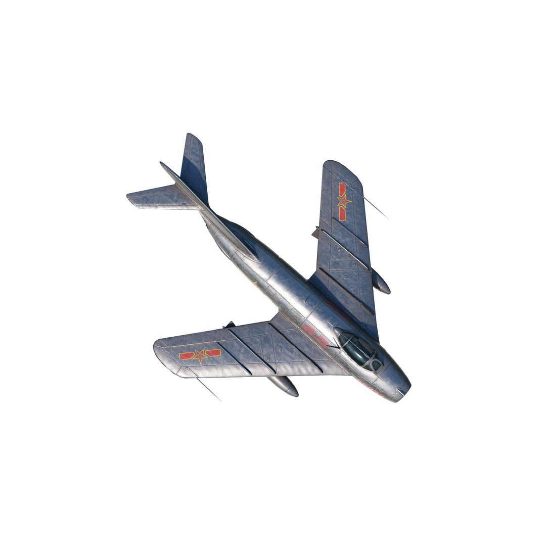 PLAAF J-5 Mig-17 Fresco Jet Fighter 3D Model – Low Poly PBR Game Asset, FBX - View 10
