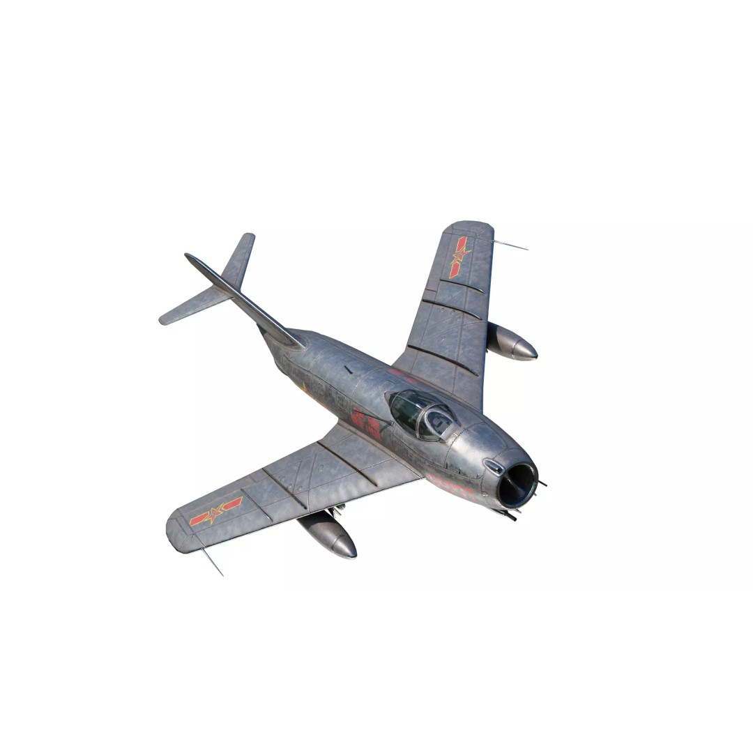 PLAAF J-5 Mig-17 Fresco Jet Fighter 3D Model – Low Poly PBR Game Asset, FBX - View 2