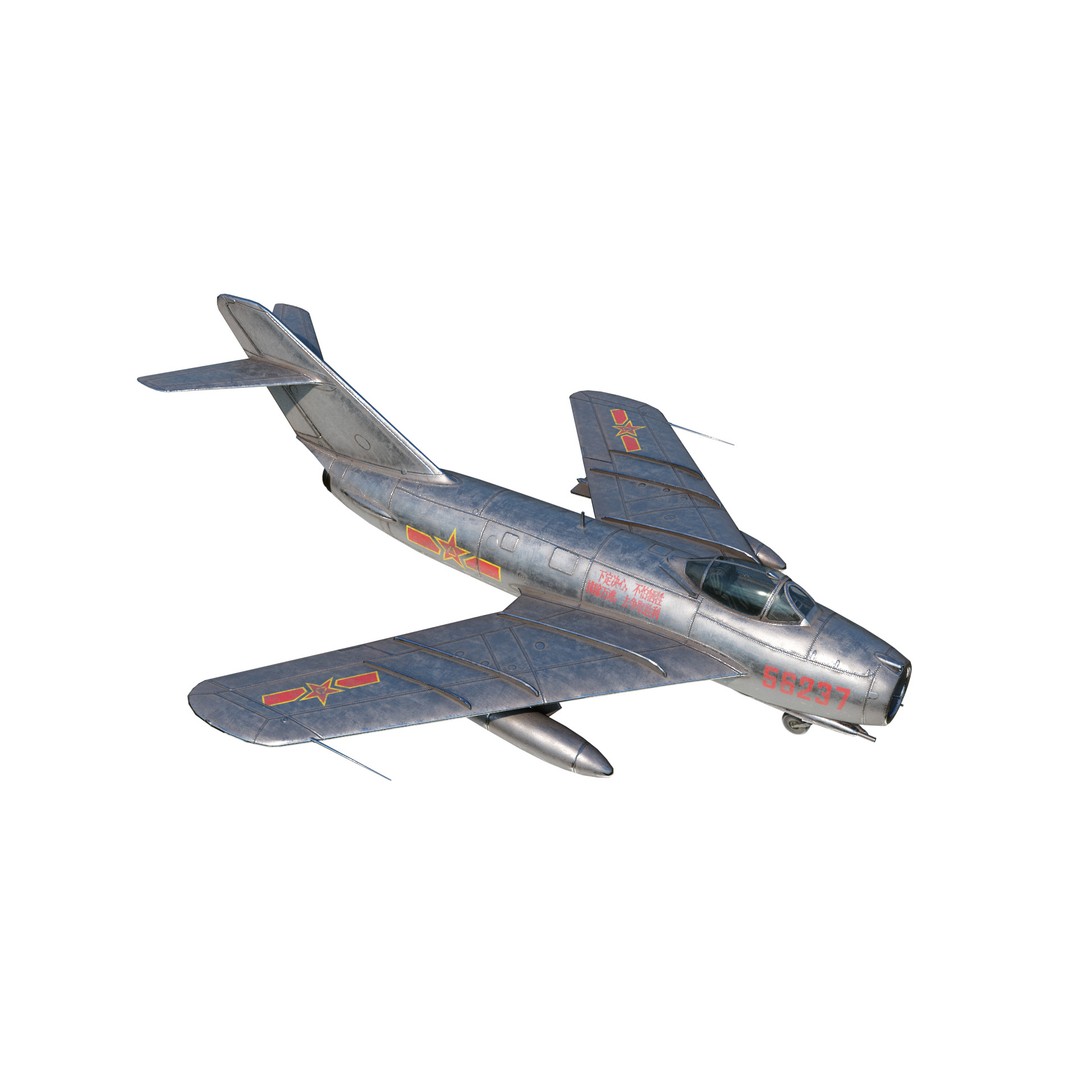 PLAAF J-5 Mig-17 Fresco Jet Fighter 3D Model – Low Poly PBR Game Asset, FBX - View 3