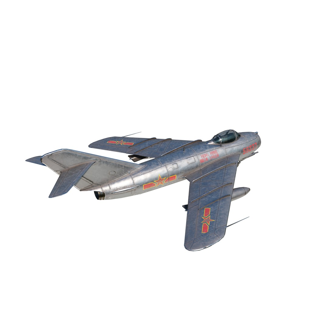 PLAAF J-5 Mig-17 Fresco Jet Fighter 3D Model – Low Poly PBR Game Asset, FBX - View 4
