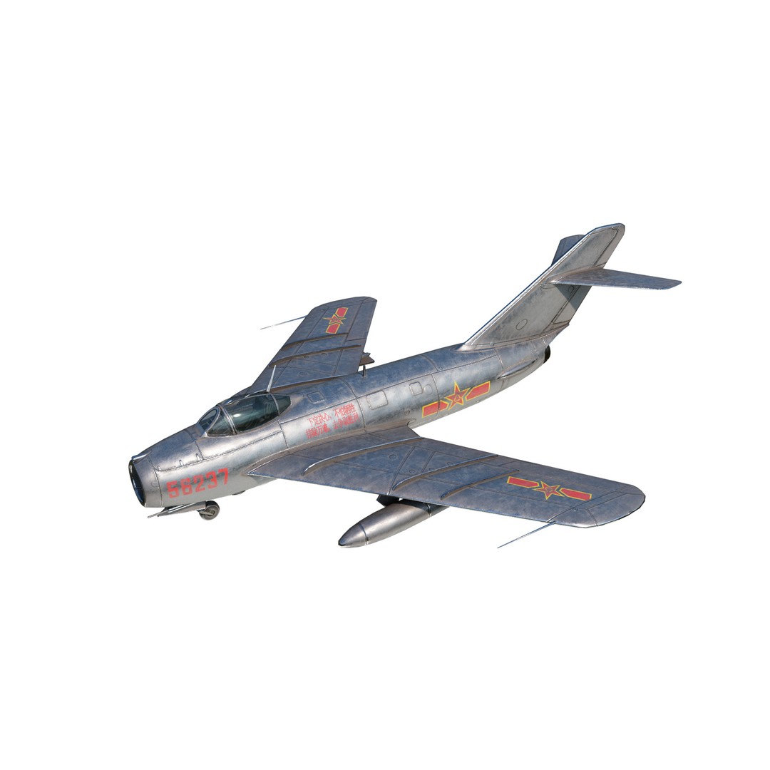 PLAAF J-5 Mig-17 Fresco Jet Fighter 3D Model – Low Poly PBR Game Asset, FBX - View 5