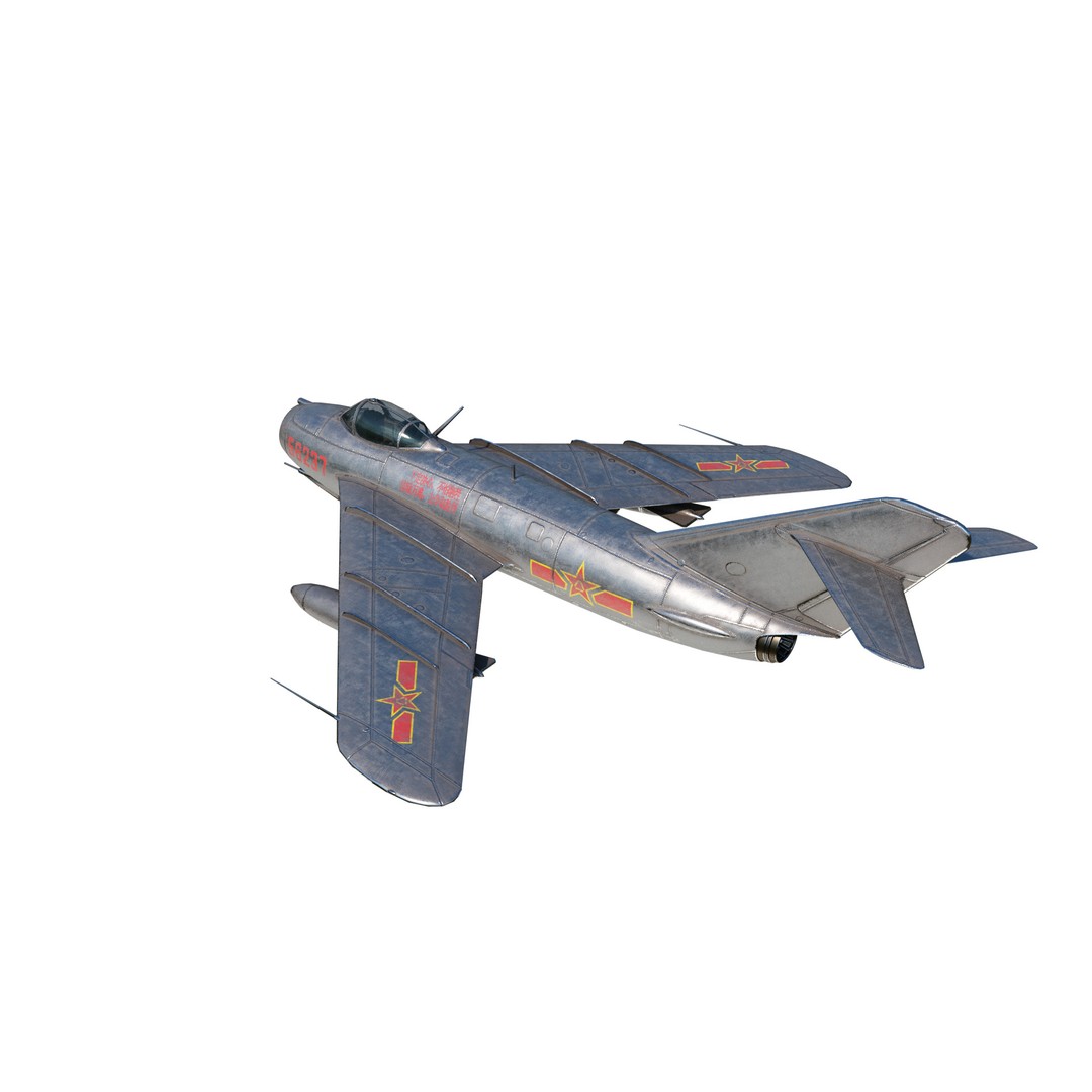 PLAAF J-5 Mig-17 Fresco Jet Fighter 3D Model – Low Poly PBR Game Asset, FBX - View 6