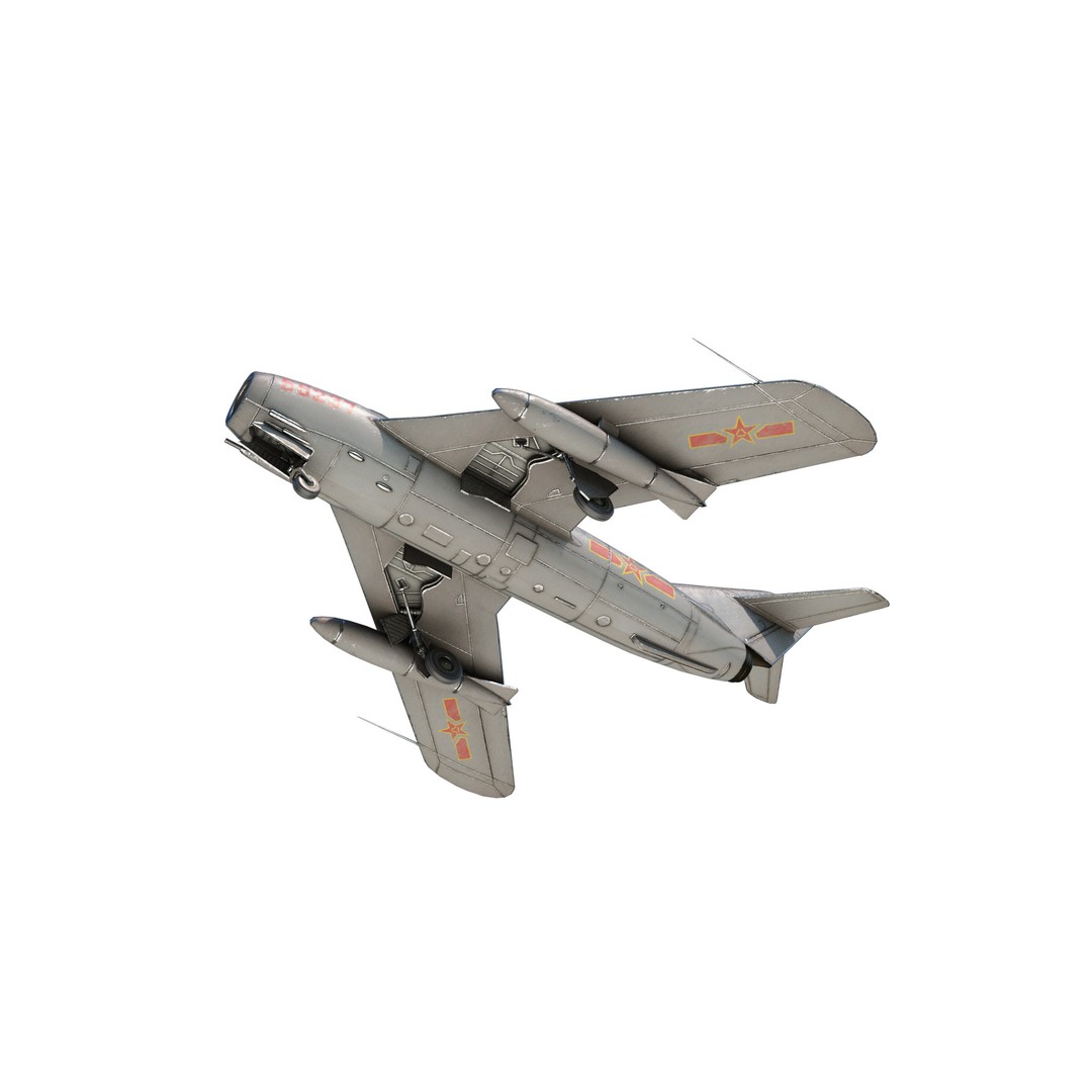 PLAAF J-5 Mig-17 Fresco Jet Fighter 3D Model – Low Poly PBR Game Asset, FBX - View 7