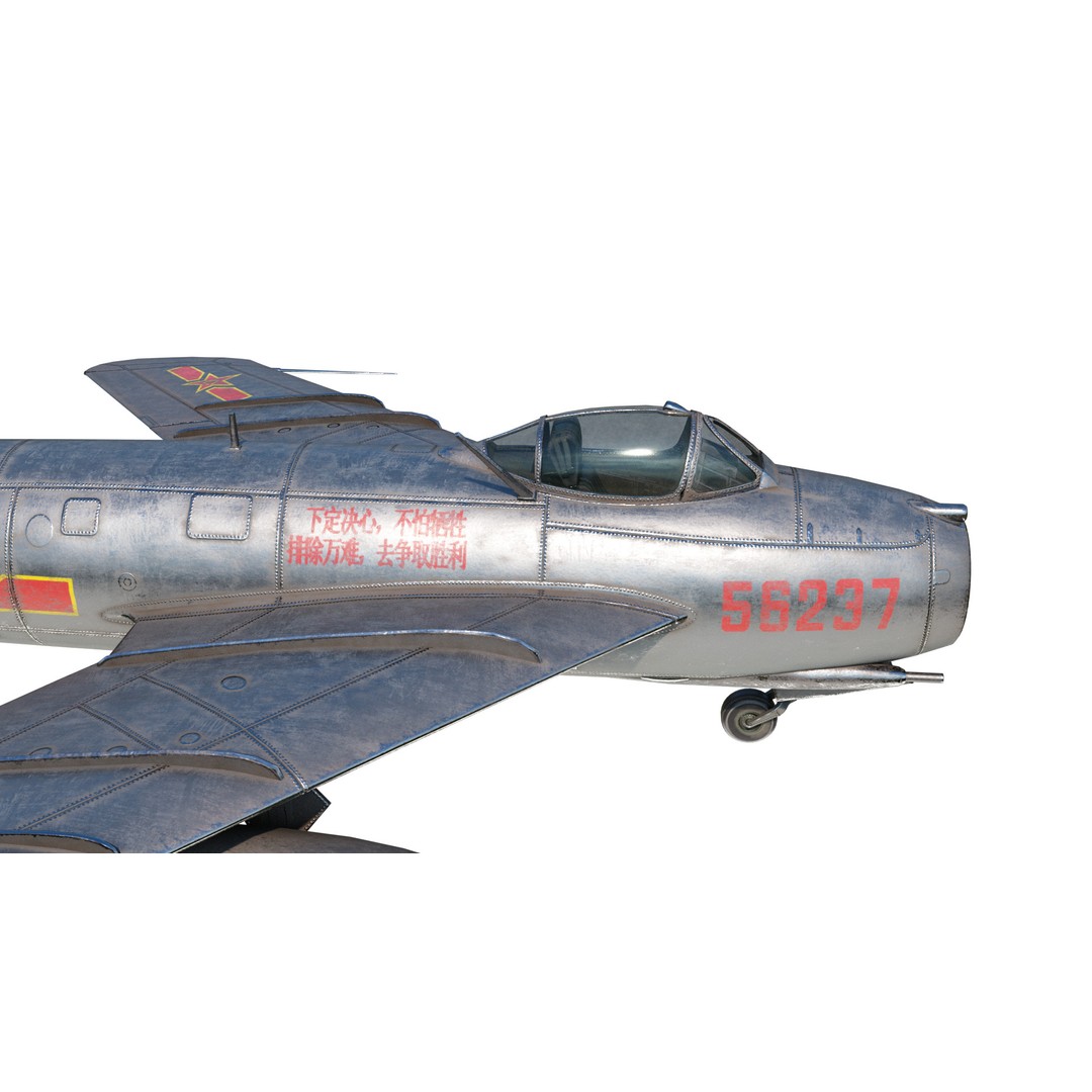 PLAAF J-5 Mig-17 Fresco Jet Fighter 3D Model – Low Poly PBR Game Asset, FBX - View 8