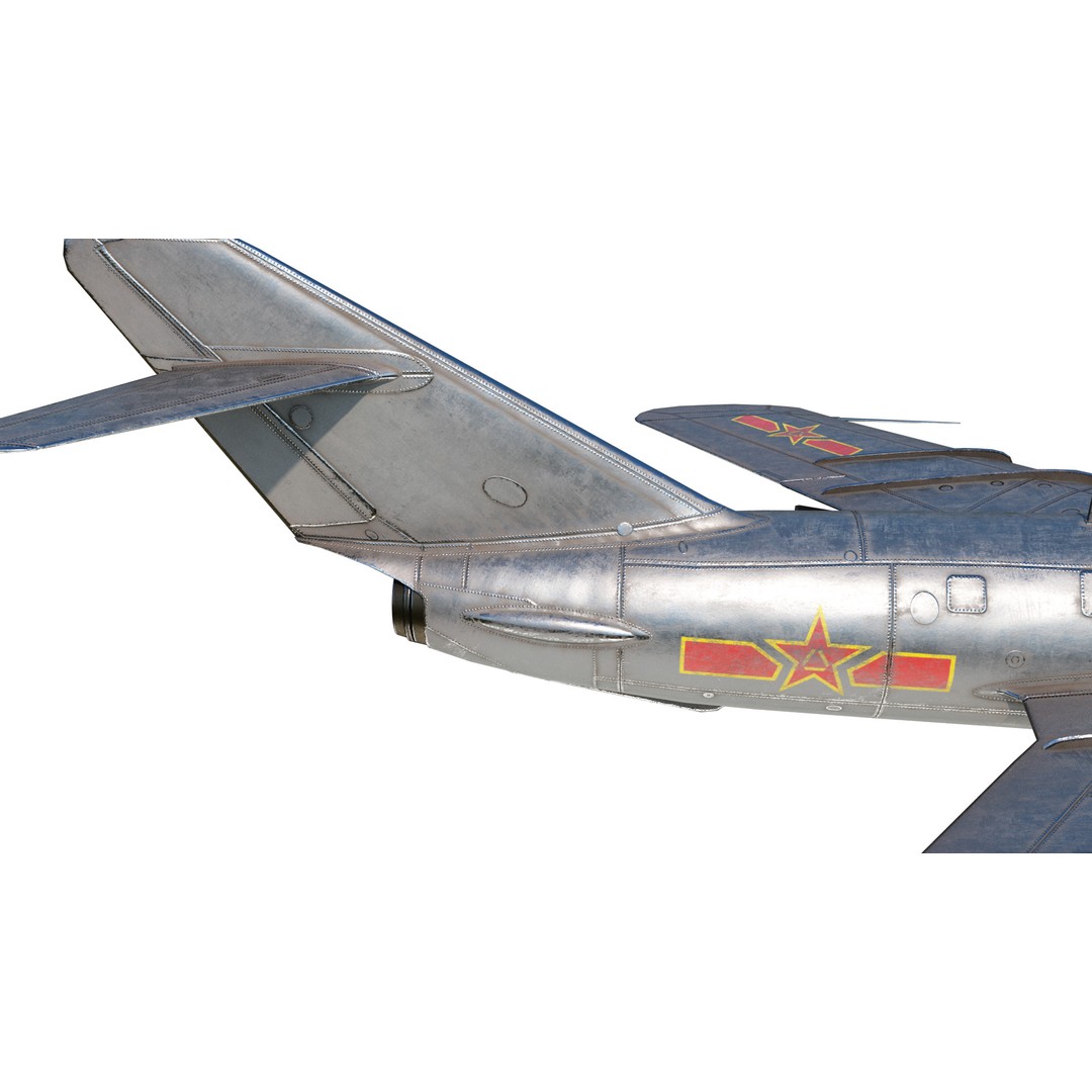 PLAAF J-5 Mig-17 Fresco Jet Fighter 3D Model – Low Poly PBR Game Asset, FBX - View 9