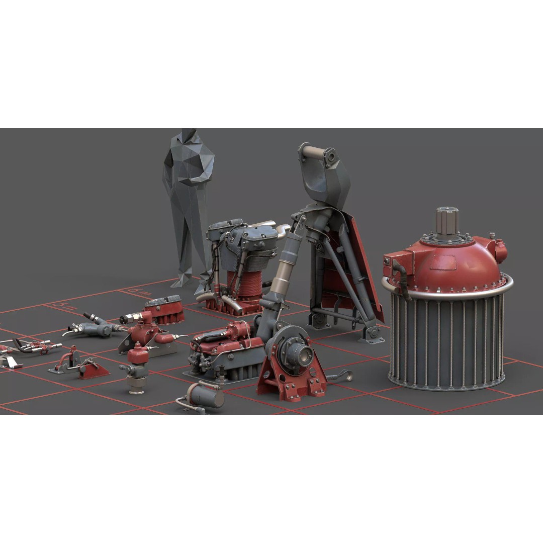 1940s Sci-Fi Technology 3D Model – Kitbash Collection, PBR Textures - View 10