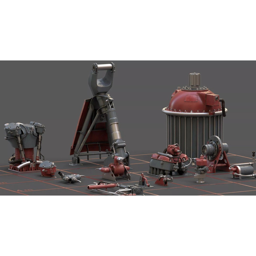 1940s Sci-Fi Technology 3D Model – Kitbash Collection, PBR Textures - View 11