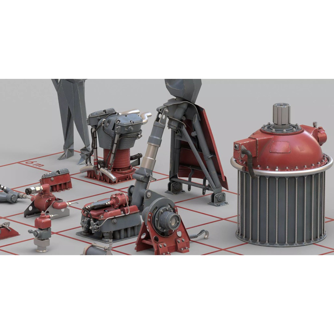 1940s Sci-Fi Technology 3D Model – Kitbash Collection, PBR Textures - View 2