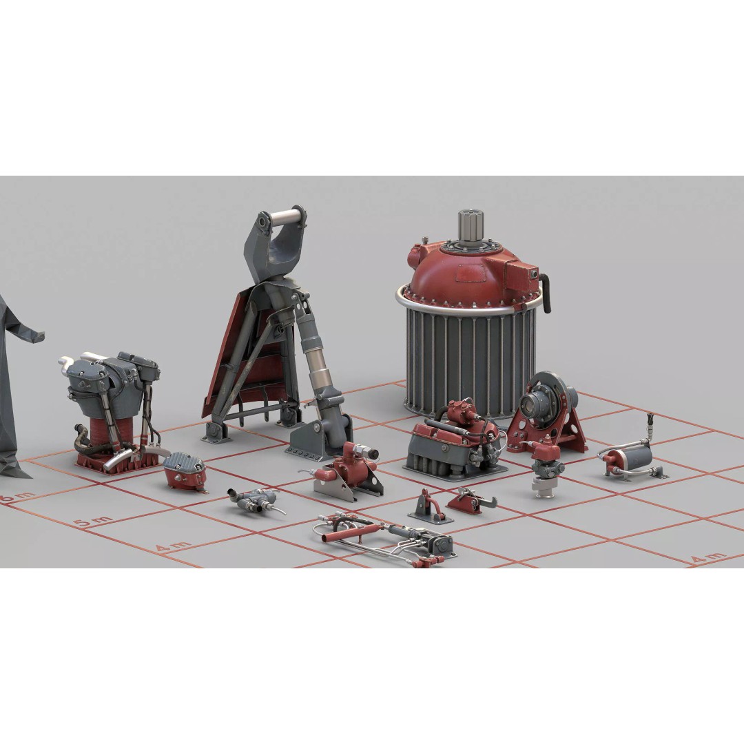 1940s Sci-Fi Technology 3D Model – Kitbash Collection, PBR Textures - View 3