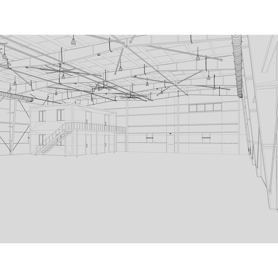 Hangar 3D Model – Detailed Industrial Building, C4D, FBX - View 20