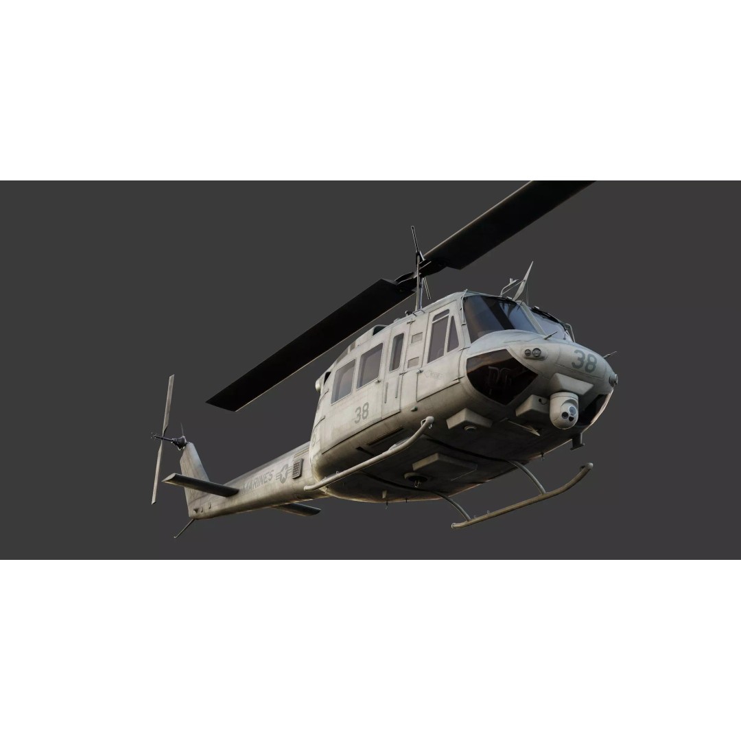 Bell UH-1N Iroquois 3D Model – High Poly Game-Ready Helicopter, FBX