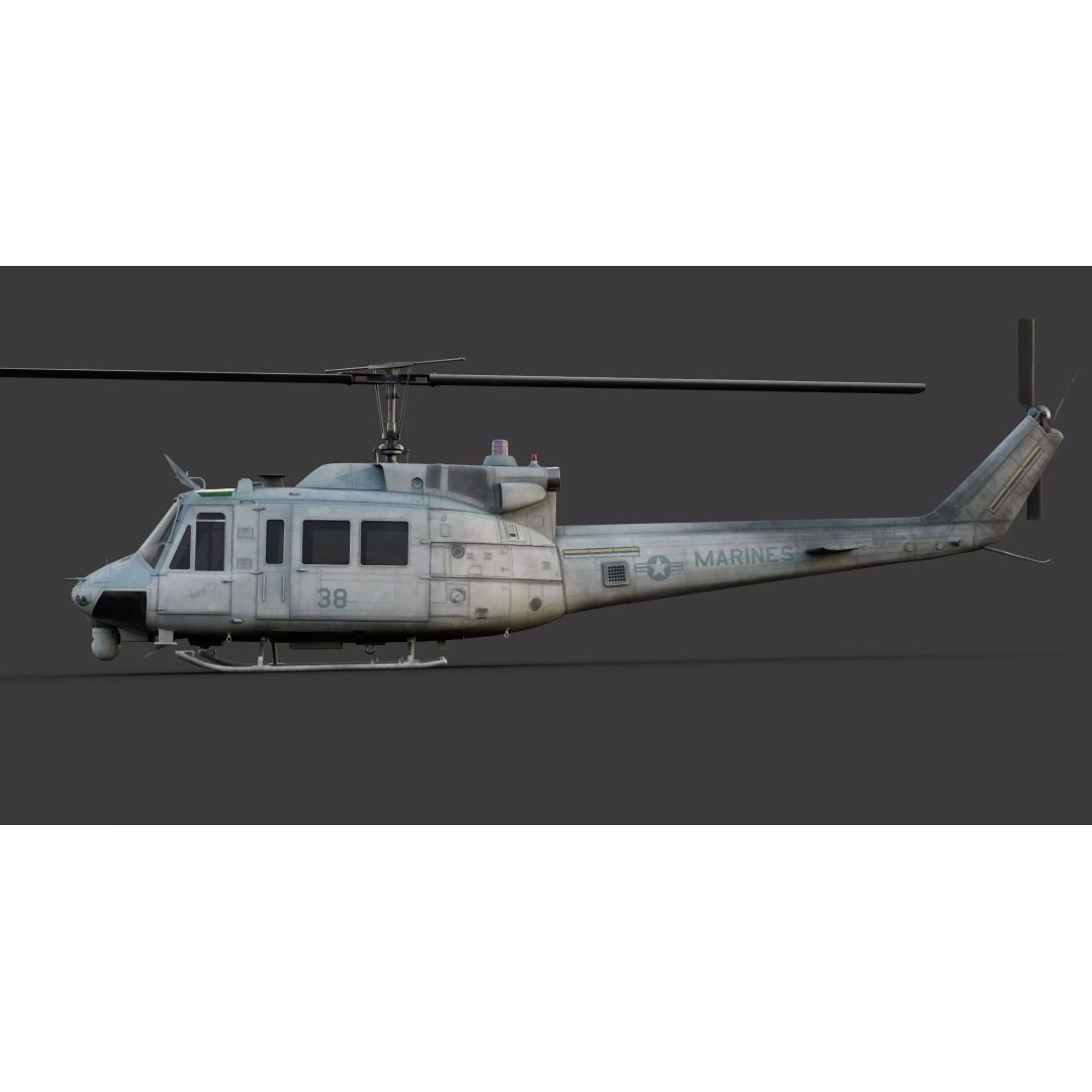 Bell UH-1N Iroquois 3D Model – High Poly Game-Ready Helicopter, FBX - View 10