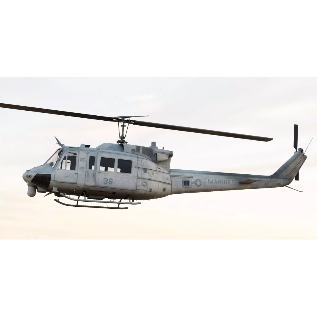Bell UH-1N Iroquois 3D Model – High Poly Game-Ready Helicopter, FBX - View 6