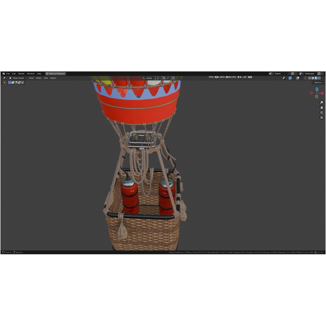 Hot Air Balloon 3D Model – PBR Game Asset, FBX, OBJ - View 11