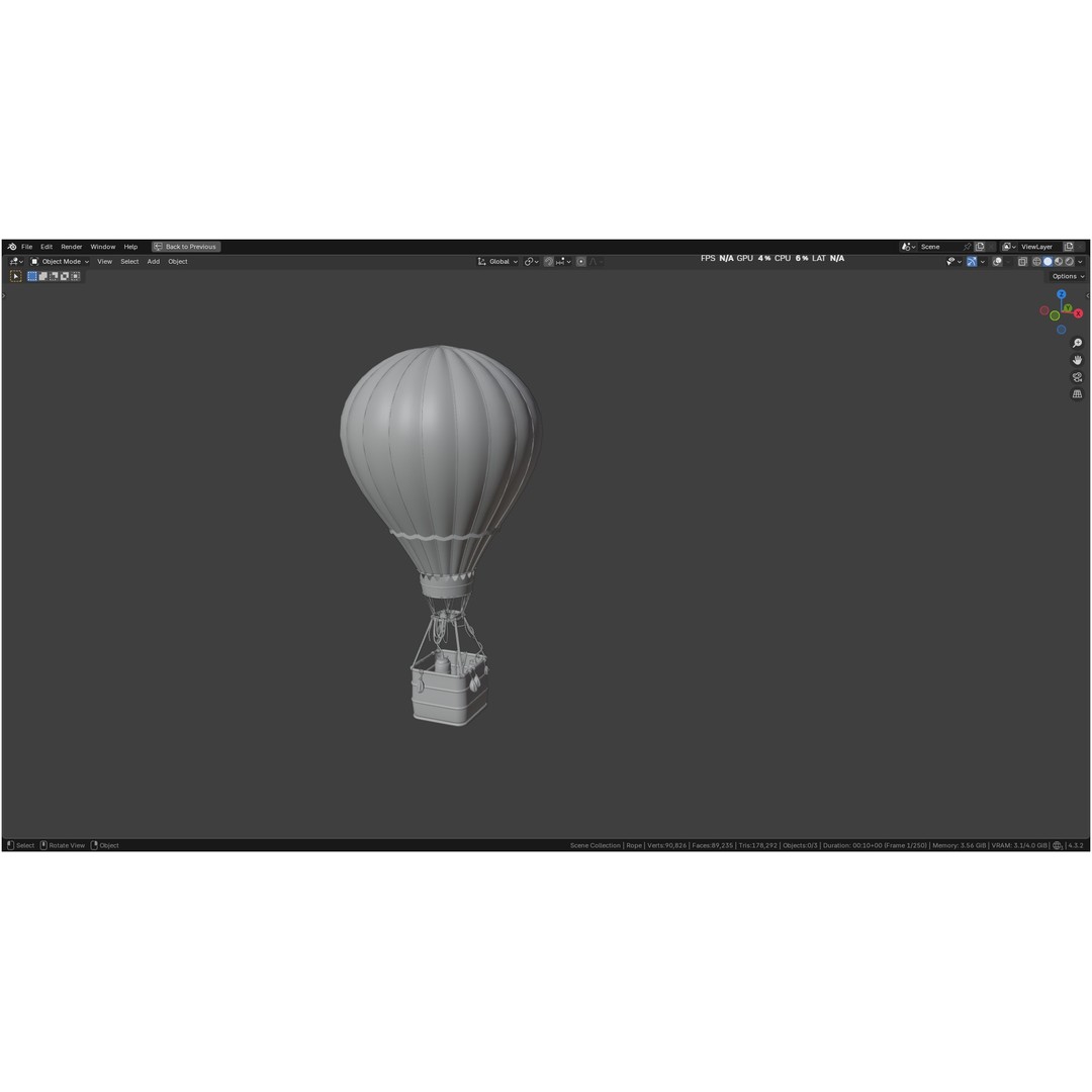 Hot Air Balloon 3D Model – PBR Game Asset, FBX, OBJ - View 16
