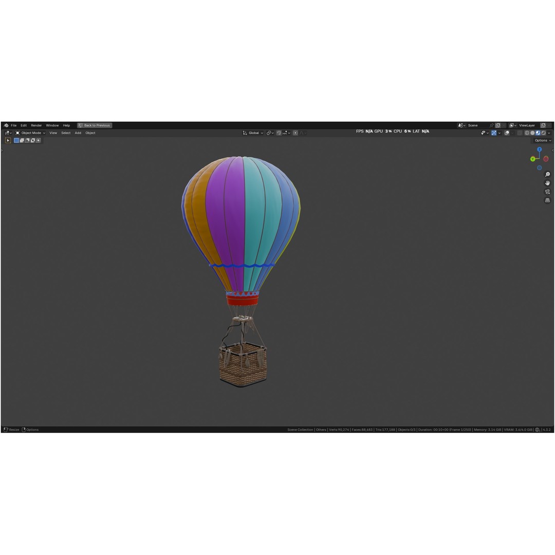 Hot Air Balloon 3D Model – PBR Game Asset, FBX, OBJ - View 28