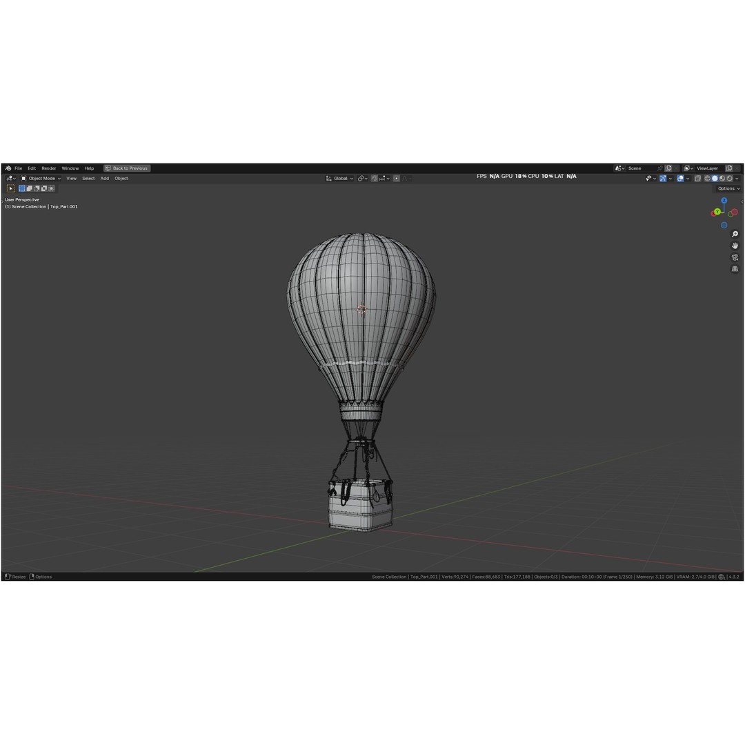 Hot Air Balloon 3D Model – PBR Game Asset, FBX, OBJ - View 3