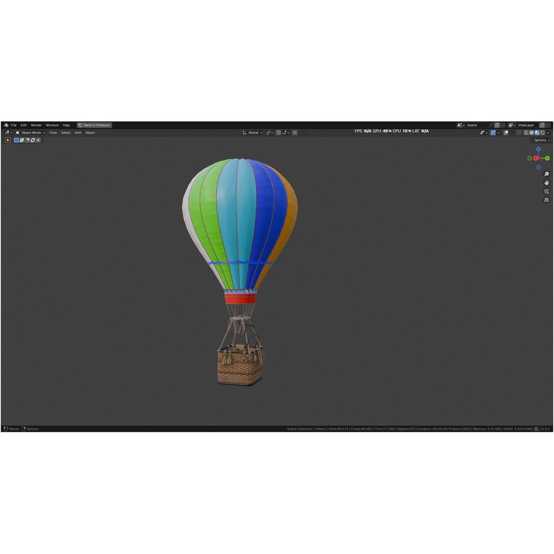 Hot Air Balloon 3D Model – PBR Game Asset, FBX, OBJ - View 31