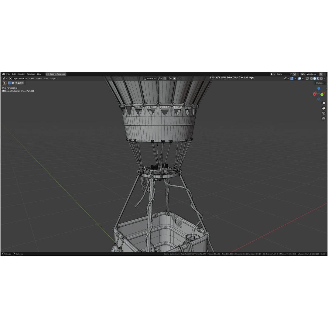 Hot Air Balloon 3D Model – PBR Game Asset, FBX, OBJ - View 32