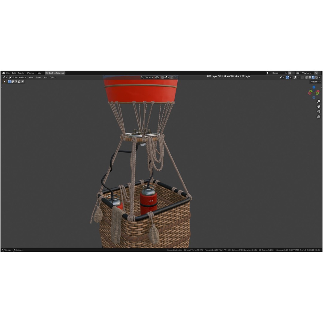 Hot Air Balloon 3D Model – PBR Game Asset, FBX, OBJ - View 33
