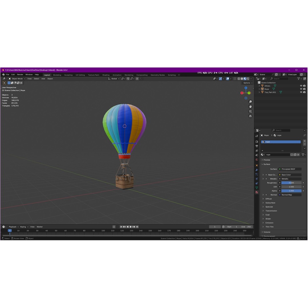 Hot Air Balloon 3D Model – PBR Game Asset, FBX, OBJ - View 35