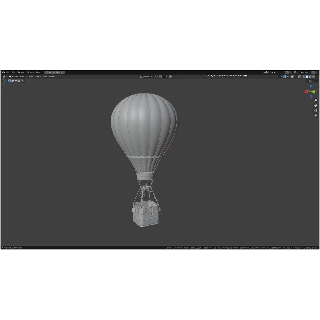 Hot Air Balloon 3D Model – PBR Game Asset, FBX, OBJ - View 37